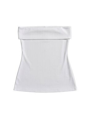 NWOT | White Ribbed Fold-Over Tube Top with Side Slits XS